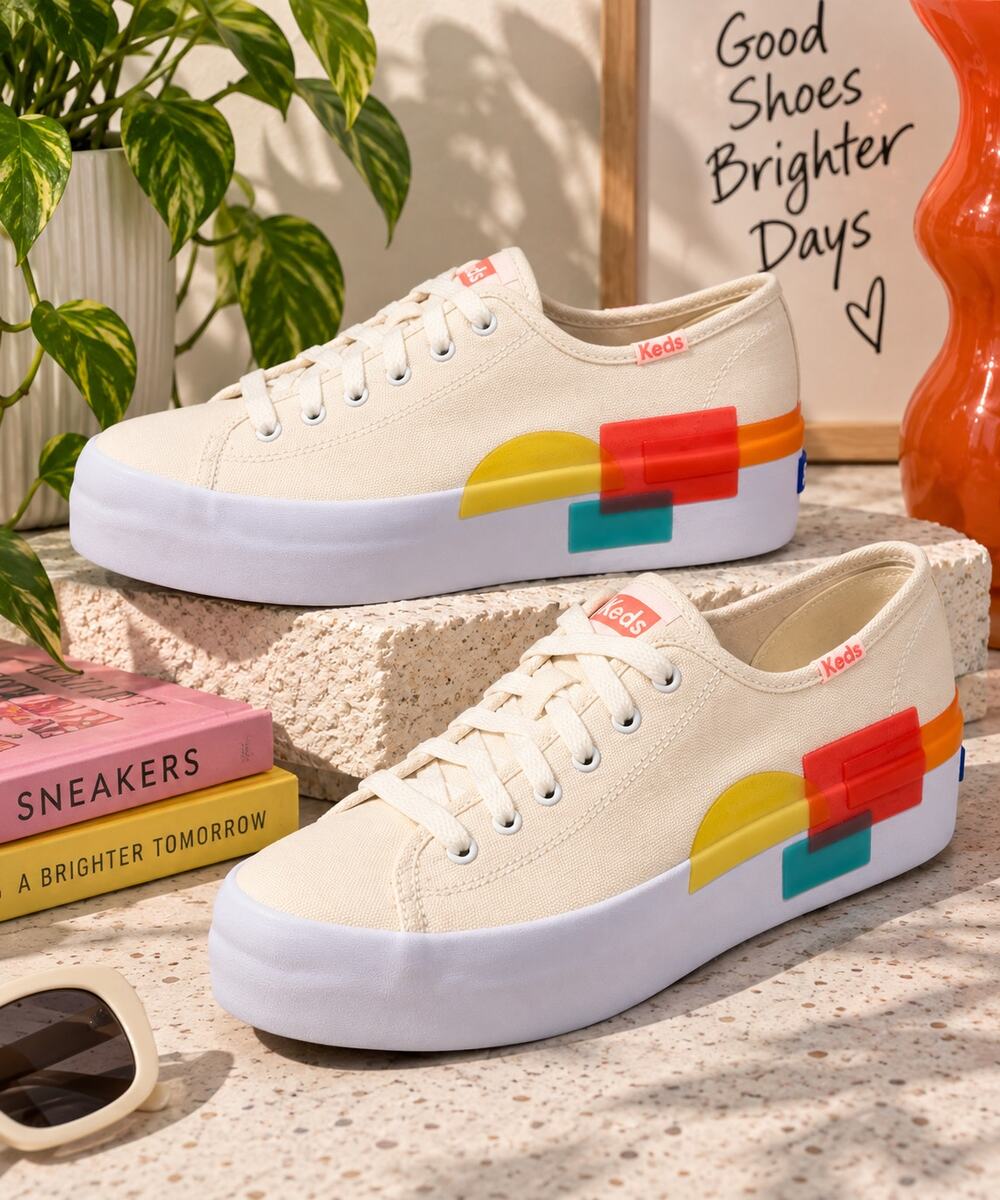 Keds Triple Up Platform Canvas Sneakers Geometric Accent Women’s 6.5
